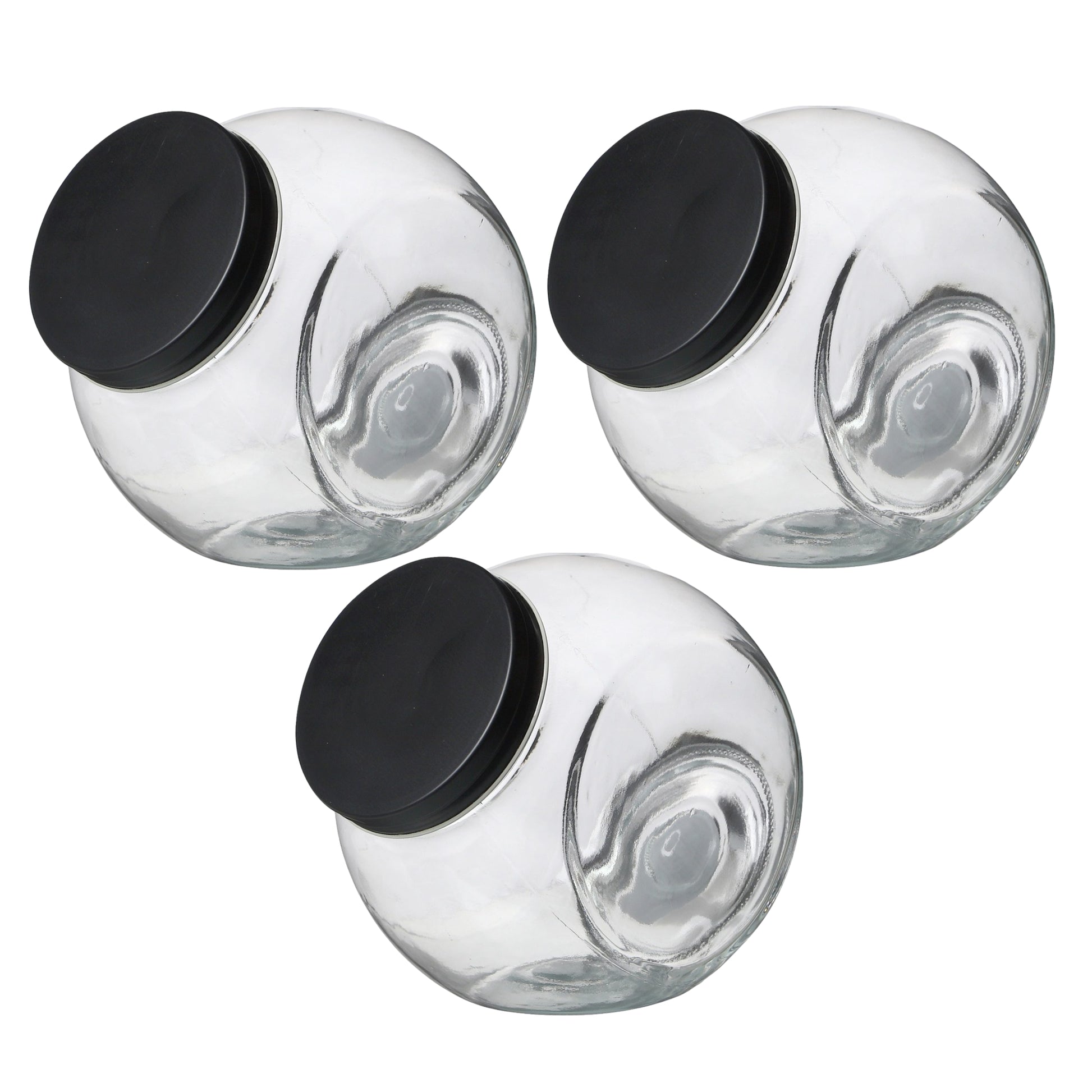 3Pcs 1.6L Black Screwtop Glass Food Jar