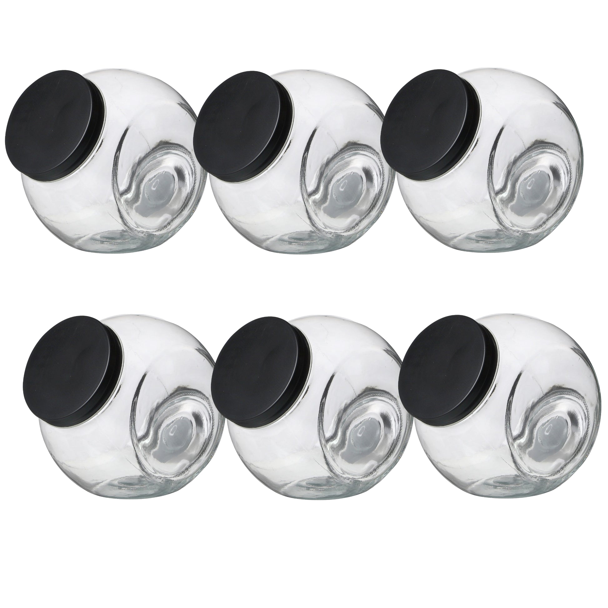 6Pcs 1.6L Black Screwtop Glass Food Jar