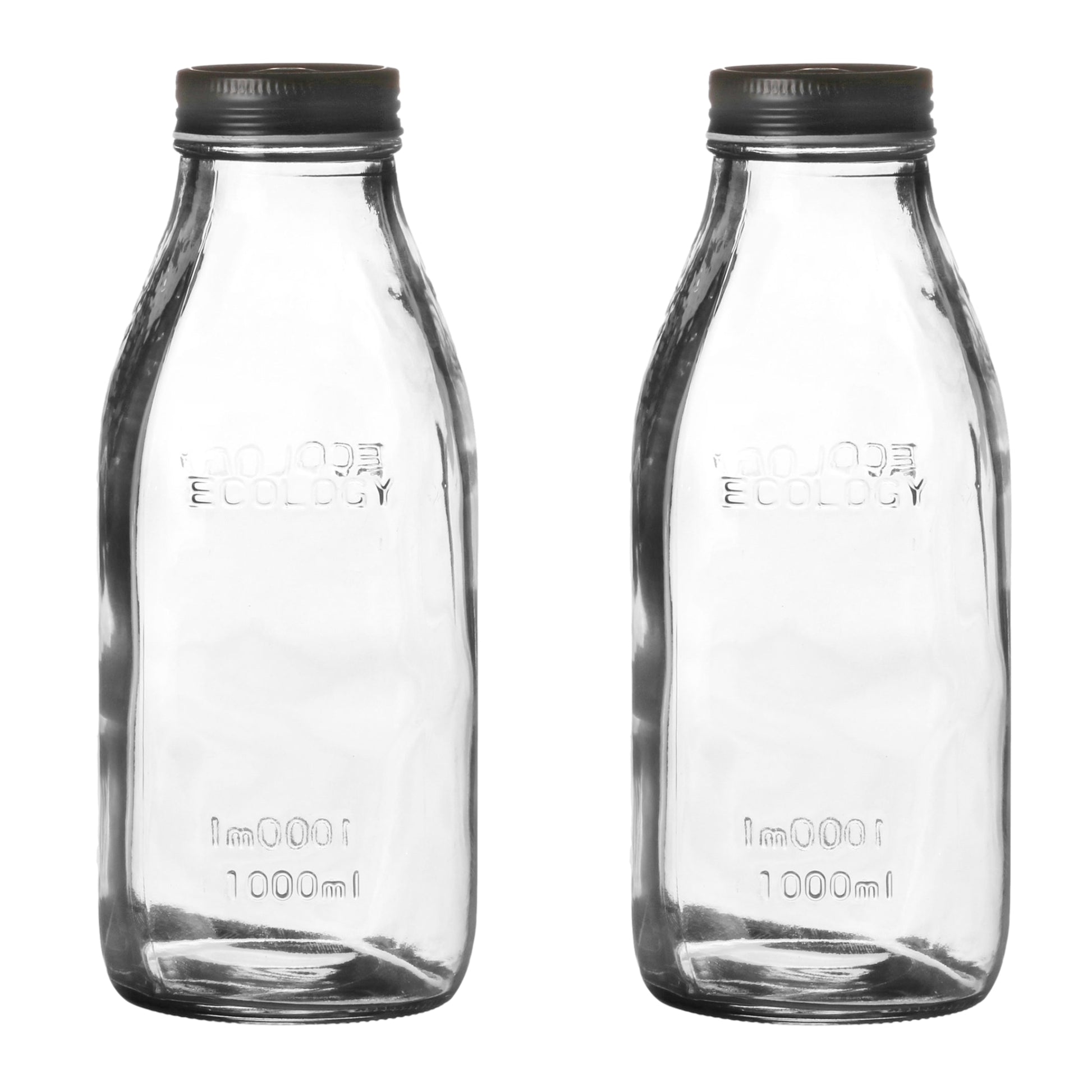 2Pcs 1L Clear Glass Milk Bottle