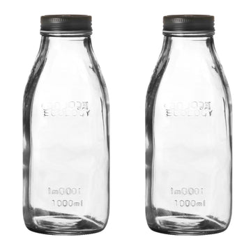2Pcs 1L Clear Glass Milk Bottle