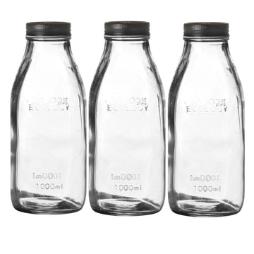 3Pcs 1L Clear Glass Milk Bottle