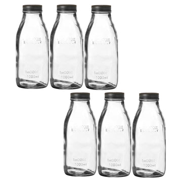 6Pcs 1L Clear Glass Milk Bottle