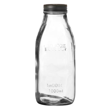 6Pcs 1L Clear Glass Milk Bottle