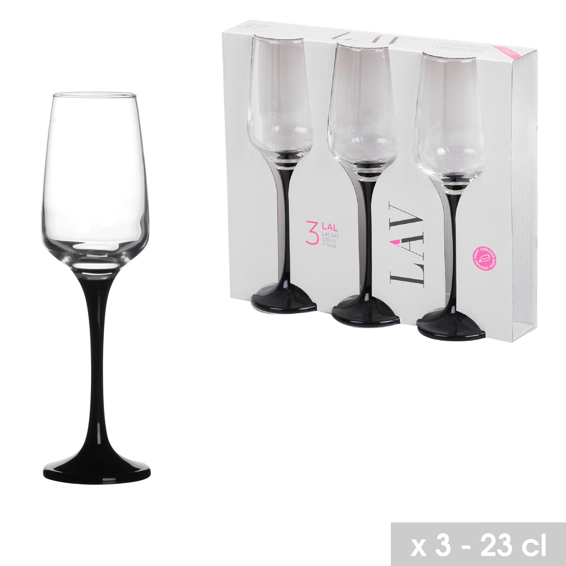 Set Of 3 Champagne Flutes Black Stem