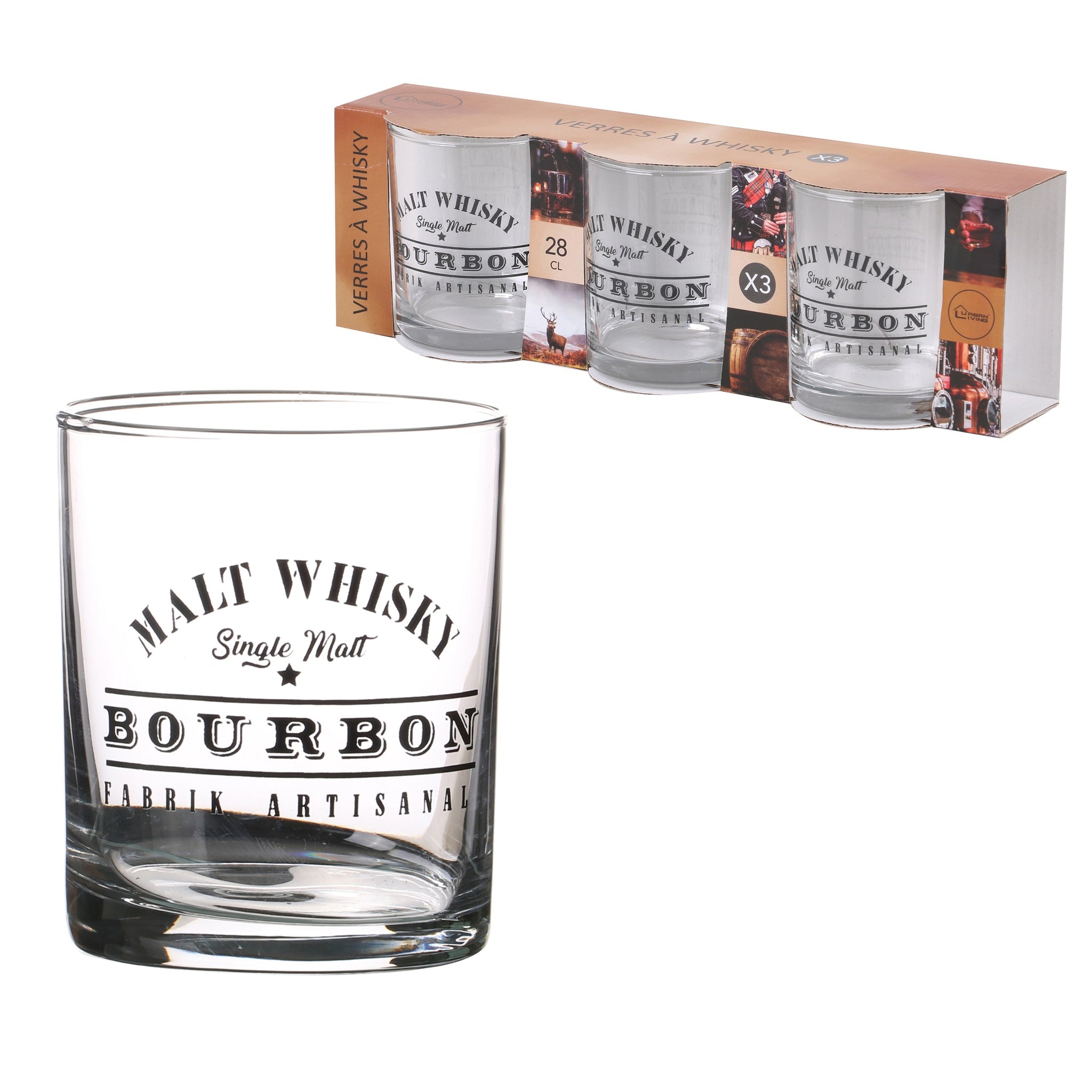 Pack of 3 280ml Whisky Pub High Ball Drinks Shot Glasses