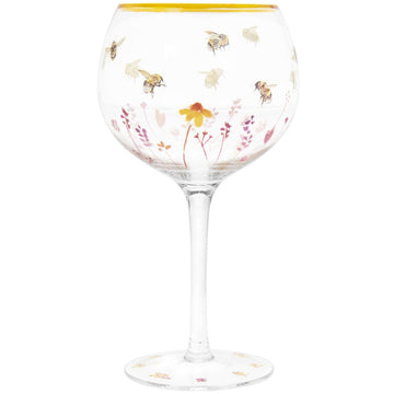 Hand Painted Bees & Flowers Yellow Gin Glass (design by Jennifer Rose)