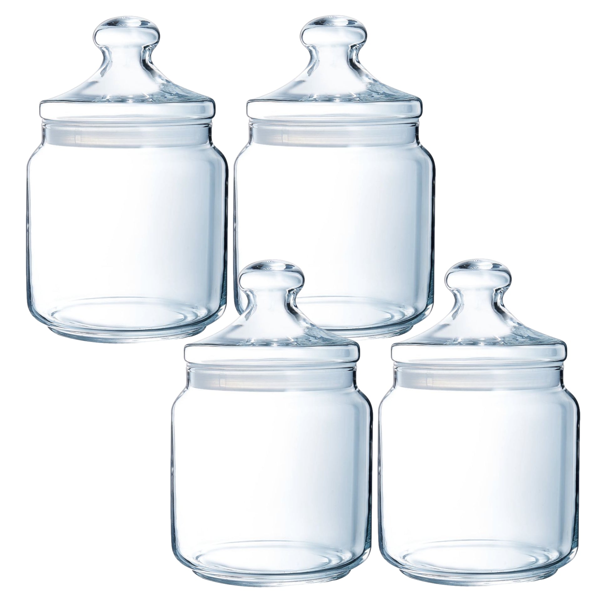 4Pcs 1.5L Glass Storage Jar Airtight Push Top Seal Canister