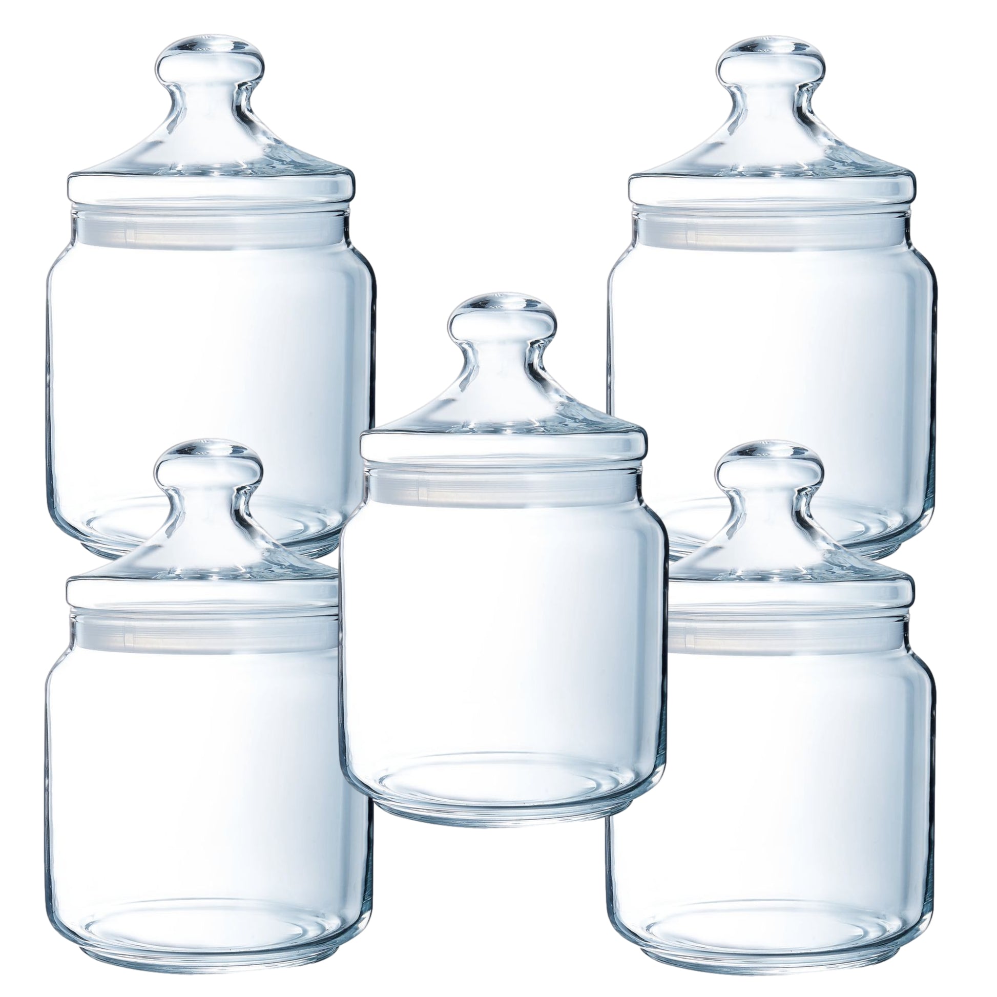 5Pcs 1.5L Glass Storage Jar Airtight Push Top Seal Canister