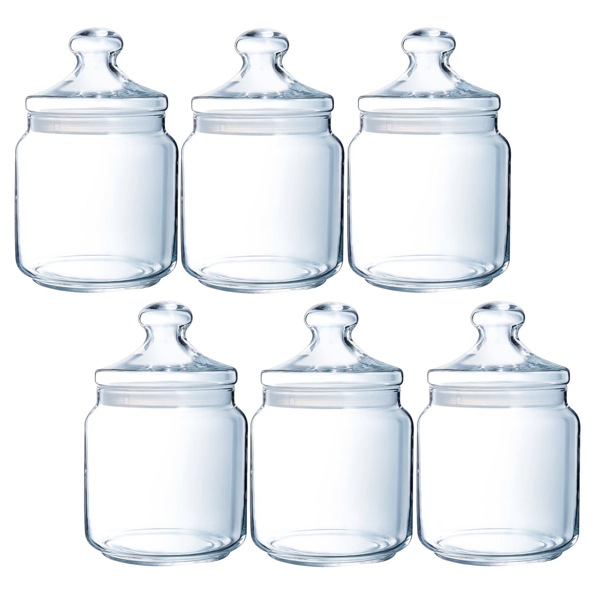 6Pcs 1.5L Glass Storage Jar Airtight Push Top Seal Canister