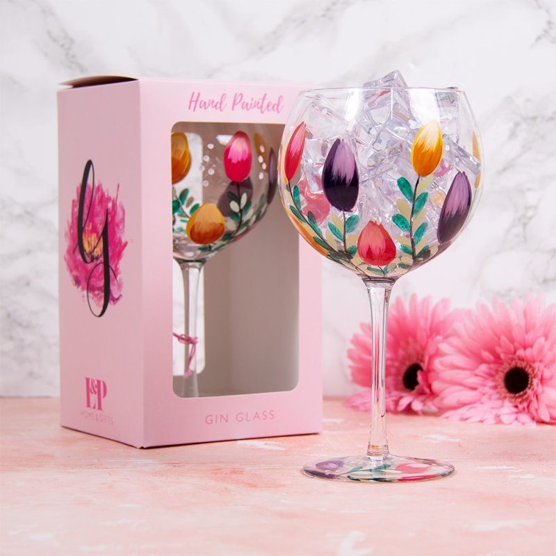 Hand Painted Tulips Gin Glass