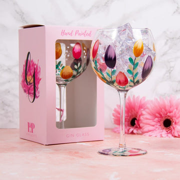 2Pcs Lynsey Johnstone Hand Painted Tulips Gin Glasses