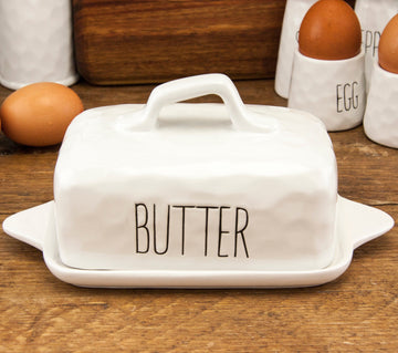 White Dimples Ceramic Butter Dish With Lid