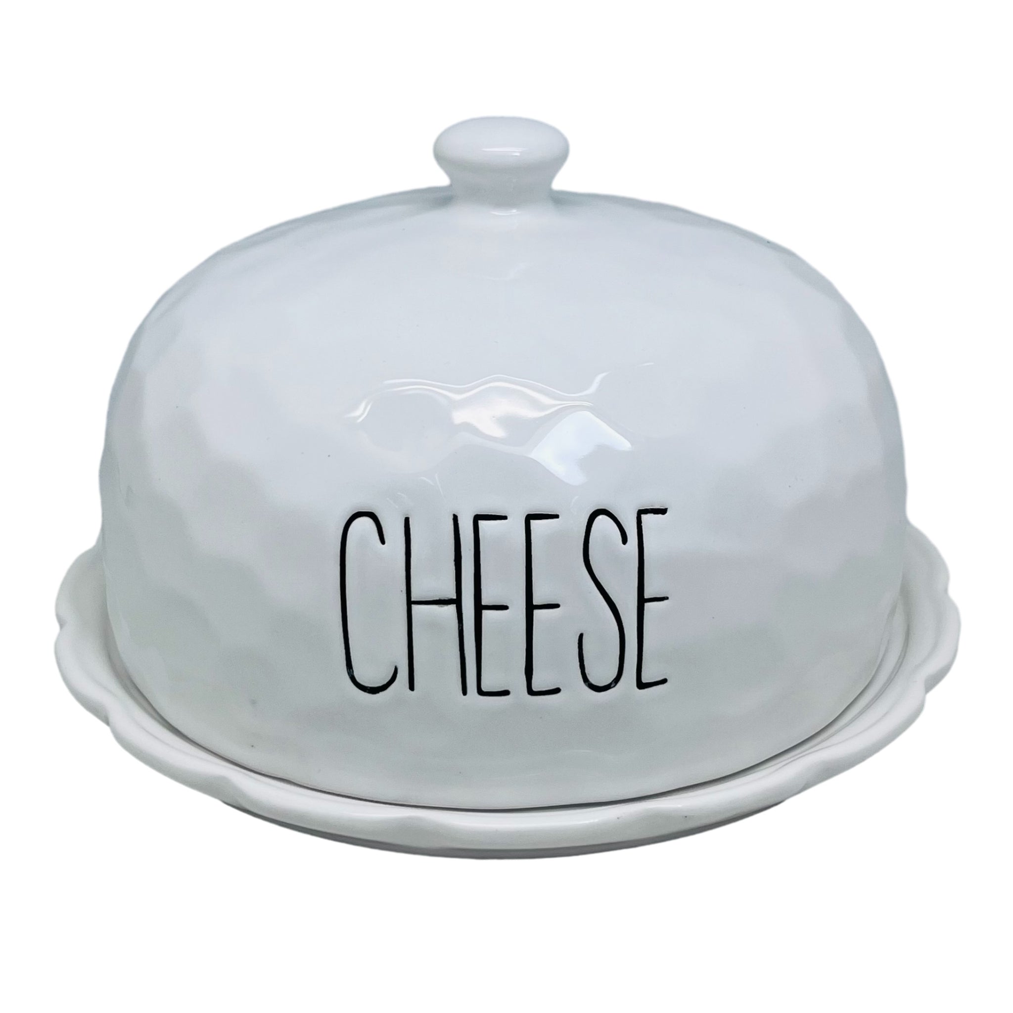 White Dimples Ceramic Cheese Dome With Lid