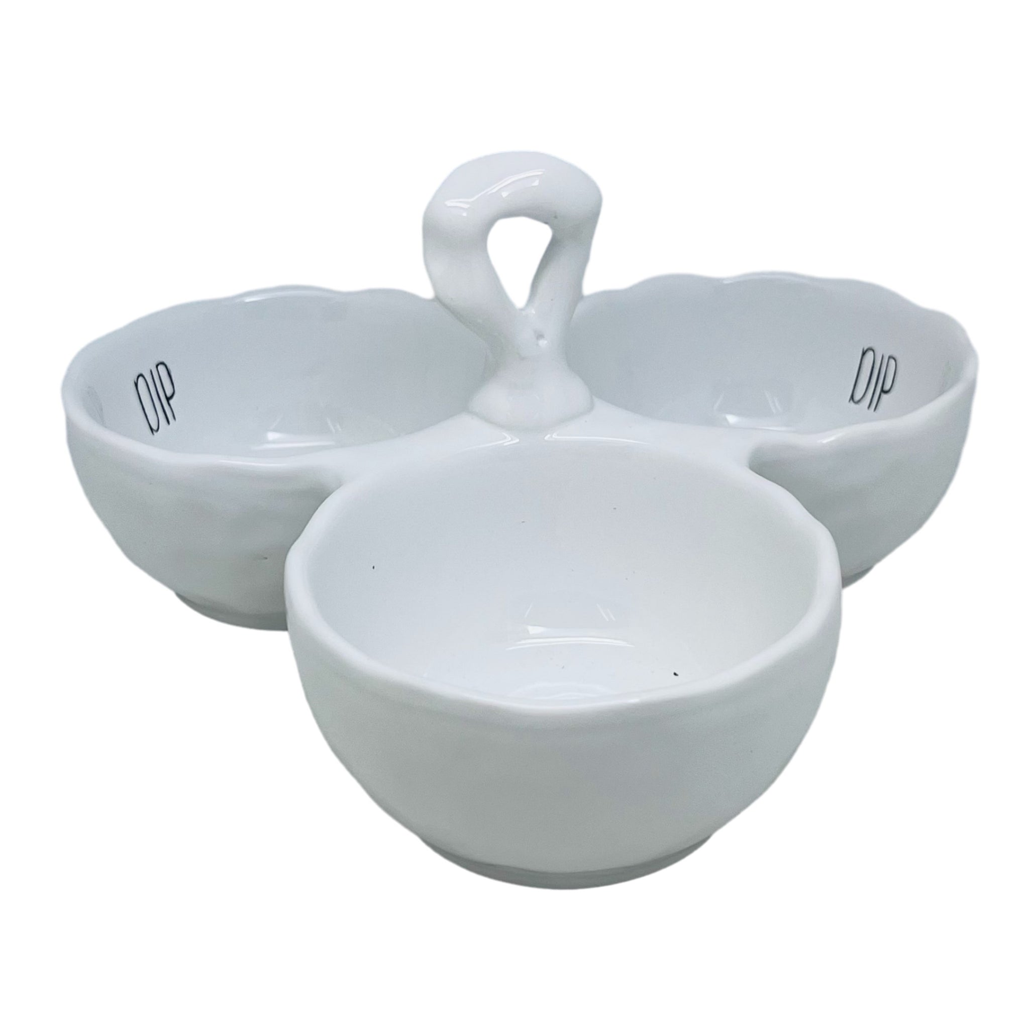 3pc White Dimples Ceramic Dip Bowls With Handle