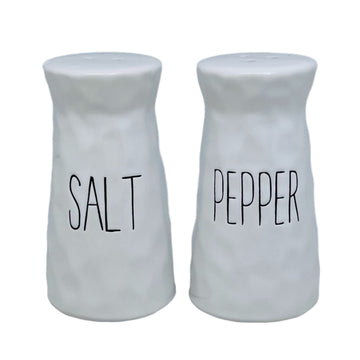 2pc White Dimples Ceramic Salt & Pepper Shakers