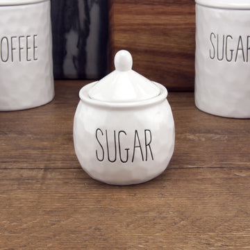 White Dimples Ceramic Sugar Canister With Lid