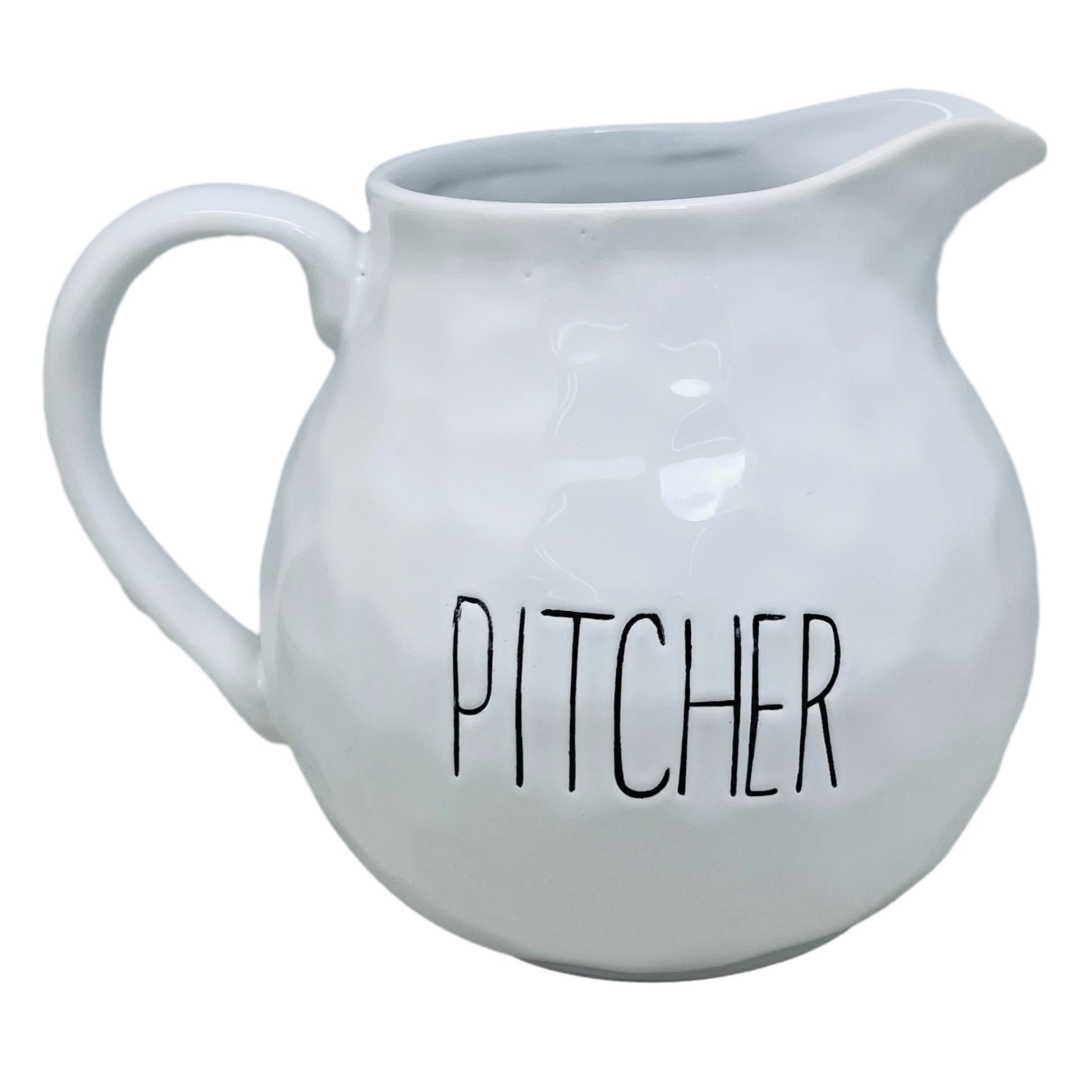 White Dimples Ceramic Beverage Pitcher With Label