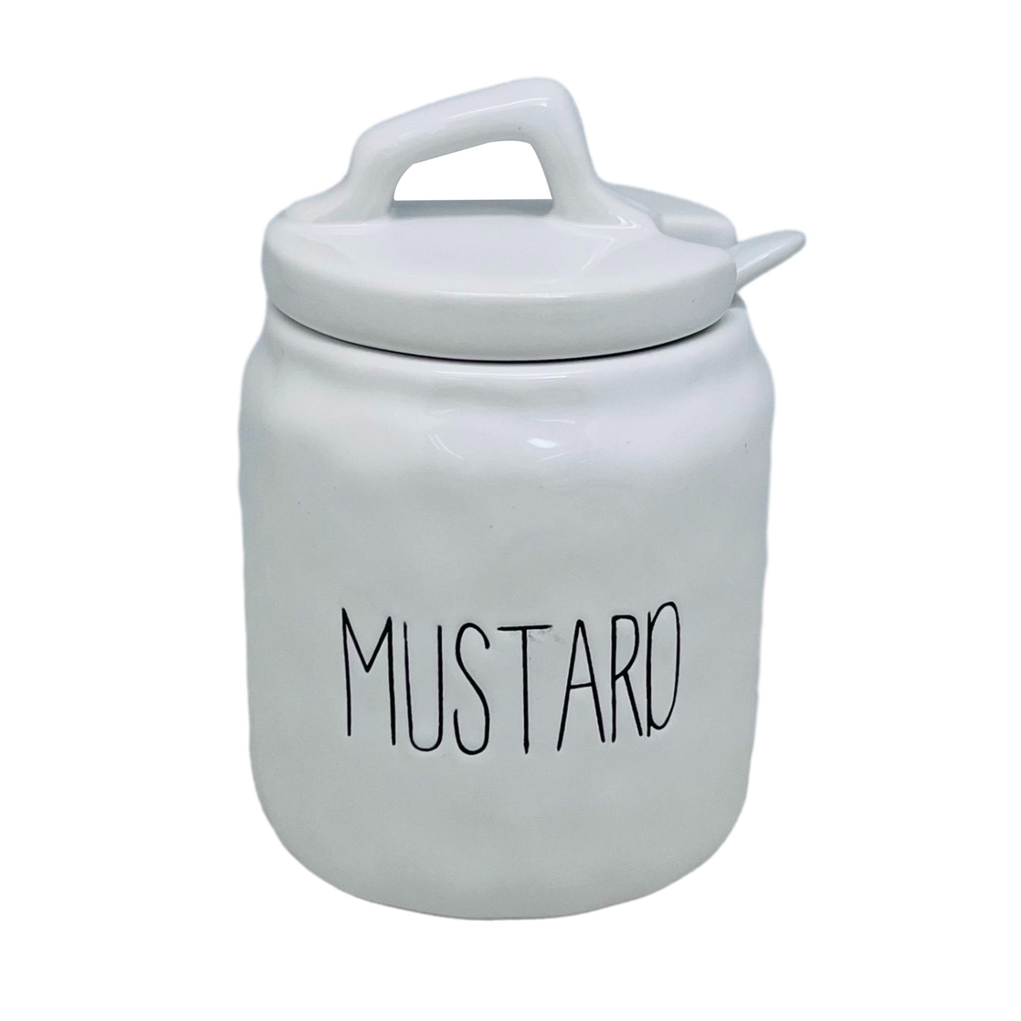 White Dimples Ceramic Mustard Canister With Lid