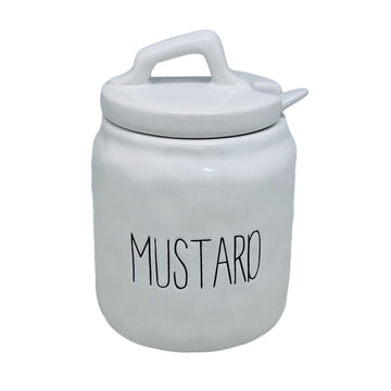 White Dimples Ceramic Mustard Canister With Lid