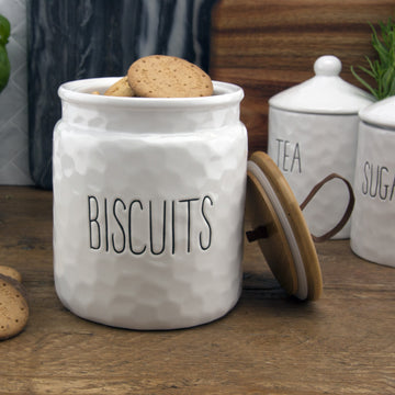 White Dimples Ceramic Biscuits Canister With Lid