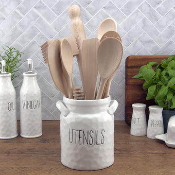 Large White Dimples Ceramic Utensils Jar