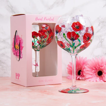 Hand Painted Poppies Flower Gin Glass