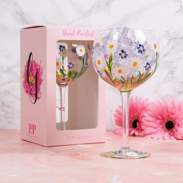 Hand Painted Dainty Daisies Gin Glass