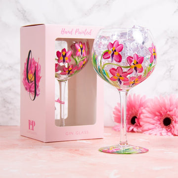 Cocktail Gin Glass Lynsey Johnstone Hand Painted Pink Orchids