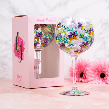 Hand Painted Pansies Gin Glass