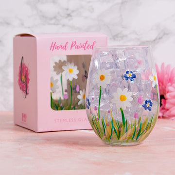 Stemless Gin Glass 400ml Hand Paint Design Floral Tumbler