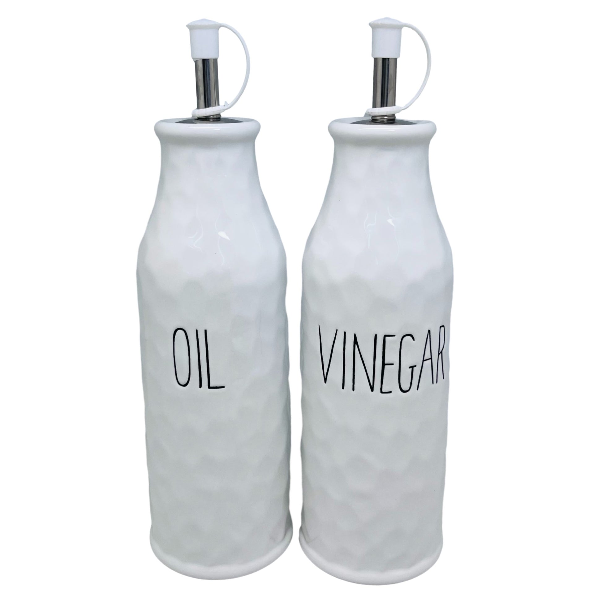 2pc White Dimples Ceramic Oil & Vinegar Dispensers