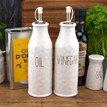 2pc White Dimples Ceramic Oil & Vinegar Dispensers