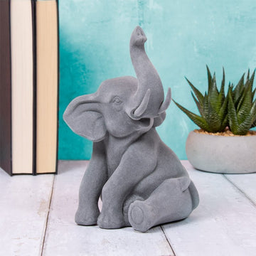 Dog Figurine Ornament Elephant Sitting Smooth Grey Resin