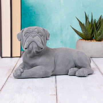 Dog Figurine Ornament Pug Lying Smooth Grey Resin Décor