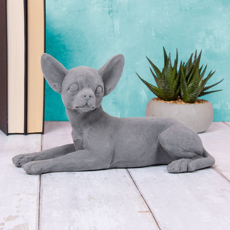 Dog Figurine Ornament Chihuahua Lying Smooth Grey Resin