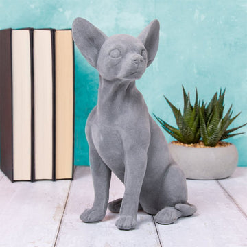 Dog Figurine Ornament Chihuahua Sitting Smooth Grey Resin