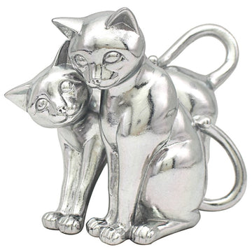 Twin Cats Ornament Silver Art Resin Metallic Decor Gifting