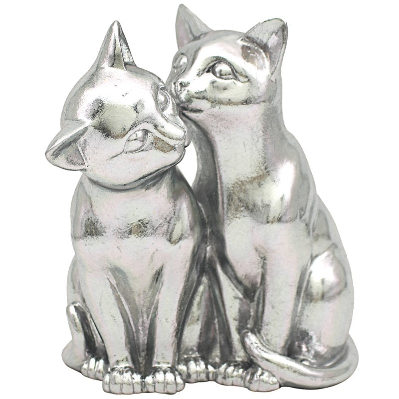 Twin Kissing Cat Silver Art Ornament Metallic Decor Gifting