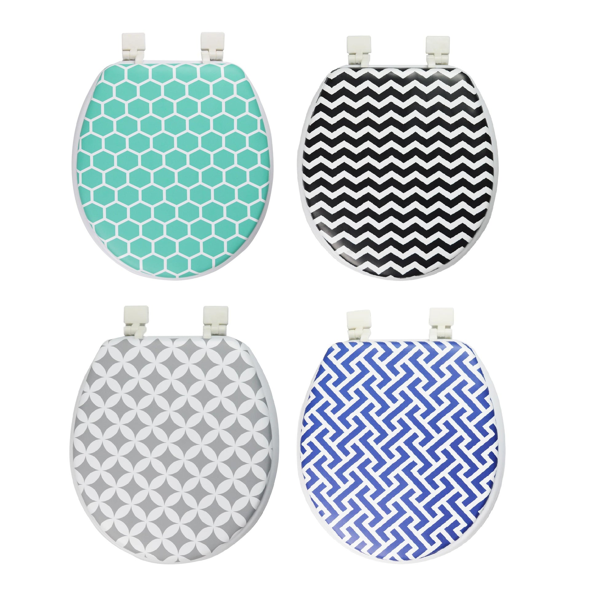 Soft Padded Adult Toilet Seat Assorted Geometric Design Cover