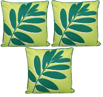 3pc Outdoor Filled Cushion Cover Green Leaf