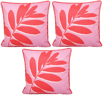 3pc Outdoor Filled Cushion Cover Pink Leaf