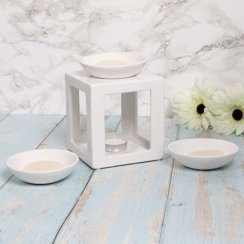 Ceramic Oil Burner Wax Melt Warmer White Square Tealight