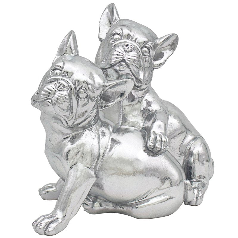 Twin French Bulldog Silver Art Metallic Decoration Gifting