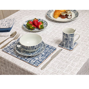 Set of 4 Blue Navy Geometric Design Placemats and Coasters