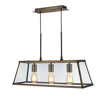 Voyager 3 Light Antique Brass & Glass Bar Pendant