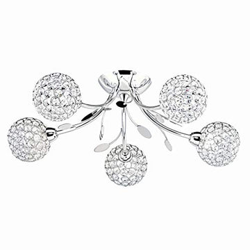 Bellis II 5 Lights Chrome & Clear Glass Beads Semi-Flush