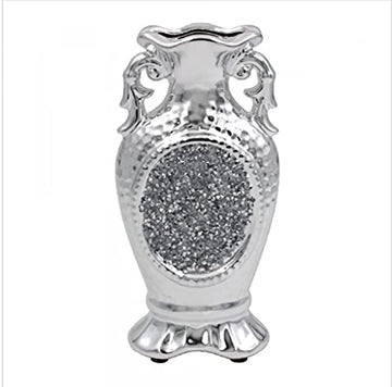 Silver Ceramic Vase 20cm Decorative Ornament Home Office