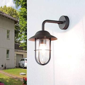 Well Glass IP44 Matt Black Outdoor Wall Mount Lantern