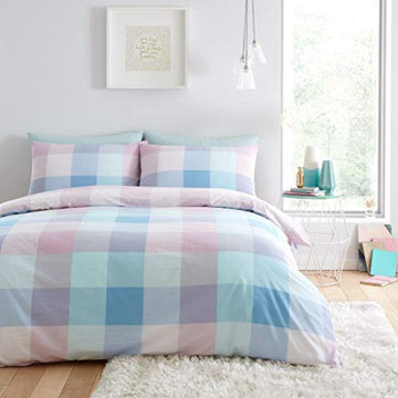 Cosmic Tartan Check Duvet Cover Set, King, Grey