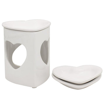 Ceramic Oil Burner Wax Melt Warmer White Hearts Tealight